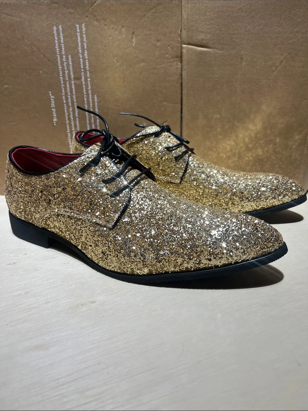 Men's Gold Glitter Lace-Up Dress Shoes